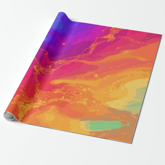 Papel De Presente Padrão de Mármore Arco-íris com Acentos Dourados – (Desenrolado)