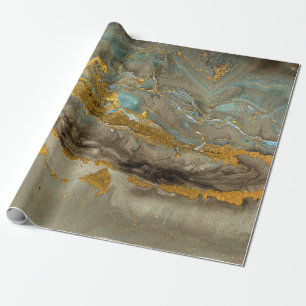 Papel De Presente Padrão de mármore azul e ouro