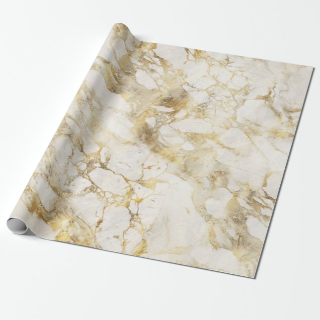 Papel De Presente Padrão de mármore branco e Dourado moderno (Desenrolado)