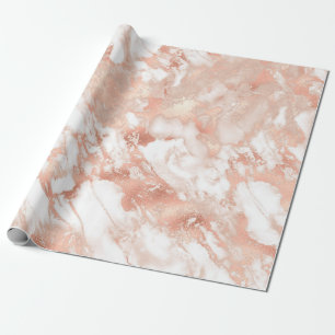 Papel De Presente Padrão de Mármore Branco e Dourado Rosa Moderno