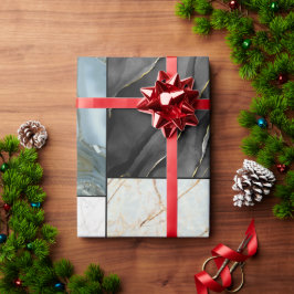 Papel De Presente Padrão de mármore branco e preto na moda Dourado