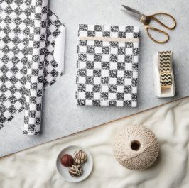 Papel De Presente Padrão de mármore branco preto verificado