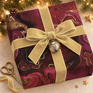 Papel De Presente Padrão de Mármore Elegante Dourado Vermelho Fluido