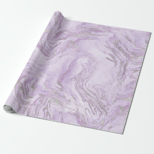 Papel De Presente Padrão de Mármore Roxo Claro e Prata Moderno