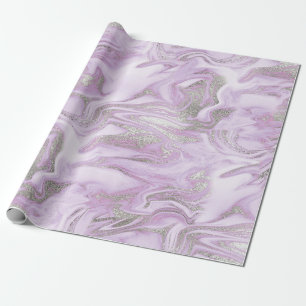 Papel De Presente Padrão de Mármore Roxo Claro e Prata Moderno