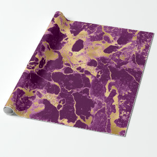 Papel De Presente Padrão de mármore roxo e Dourado moderno