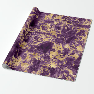 Papel De Presente Padrão de mármore roxo e Dourado moderno