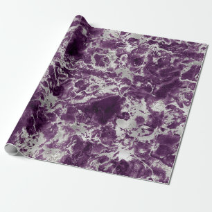 Papel De Presente Padrão de Mármore Roxo e Prata Moderno
