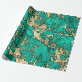Papel De Presente Padrão de Mármore Teal e Dourado Moderno