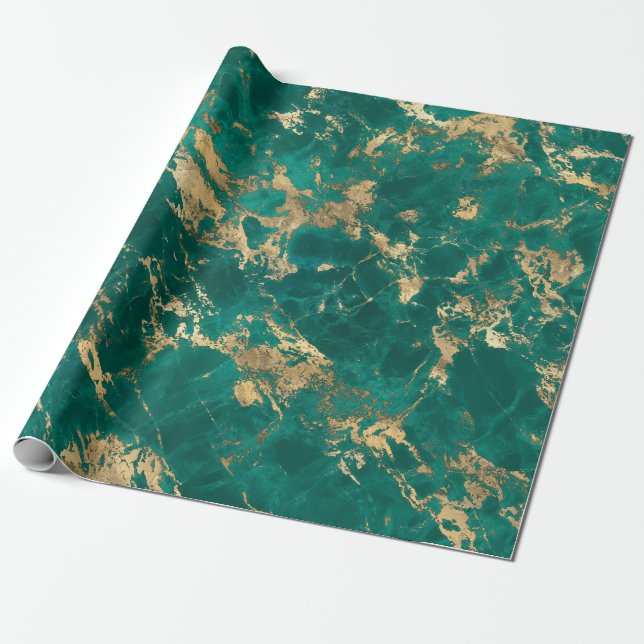 Papel De Presente Padrão de Mármore Teal e Dourado Moderno (Desenrolado)