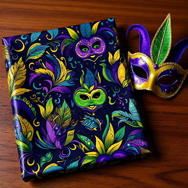 Papel De Presente Padrão de máscara Mardi Gras Máscaras (Masterpiece Mardi Gras Masks pattern Wrapping Paper)