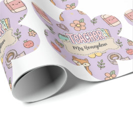 Papel De Presente Padrão de Material Escolar do Professor Roxo