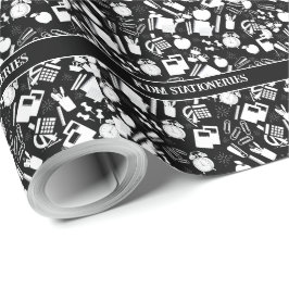 Papel De Presente padrão de material escolar preto e branco