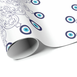 Papel De Presente Padrão de Mau de Olhos Mandala Azul Mediterrâneo