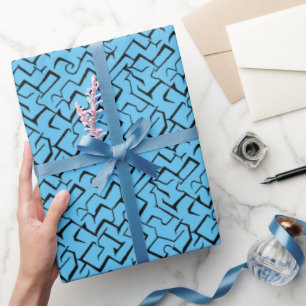 Papel De Presente Padrão De Meander Azul Claro Maze Moderno