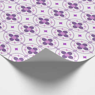 Papel De Presente Padrão de Medalhões Florais Roxos Botânico Elegant