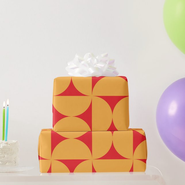 Papel De Presente Padrão de meio círculo laranja do meio século em v (Presentes para festas)