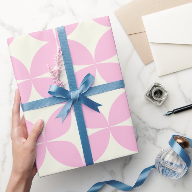 Papel De Presente Padrão de Meio século branco retrorgeométrico cor- (Presentear)