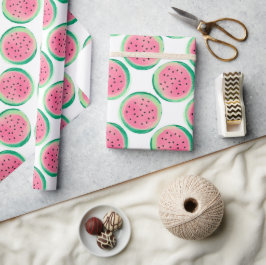 Papel De Presente Padrão de melancia em aquarela rosa e verde