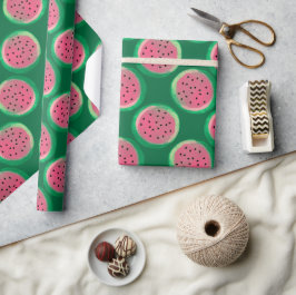 Papel De Presente Padrão de melancia em aquarela rosa e verde