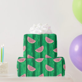 Papel De Presente Padrão de melancia em aquarela rosa e verde