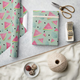 Papel De Presente Padrão de Melancia Verde Cor de água pintada à mão