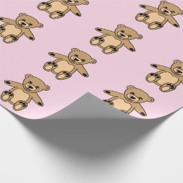 Papel De Presente Padrão de Menina de Urso de Pelúcia Rosa Fofa