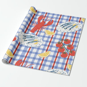 Papel De Presente Padrão de Mercado de Frutos do Mar Mediterrâneo (3