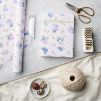 Papel De Presente Padrão de mirtilo em aquarela azul com folhas em p