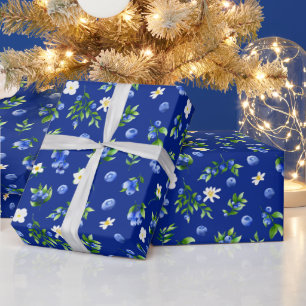 Papel De Presente Padrão de Mirtilos e Folhagem