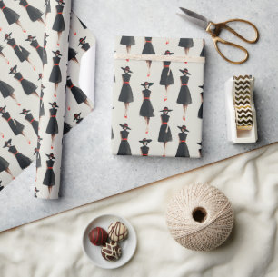 Papel De Presente Padrão de moda de vestido preto simples com lavage