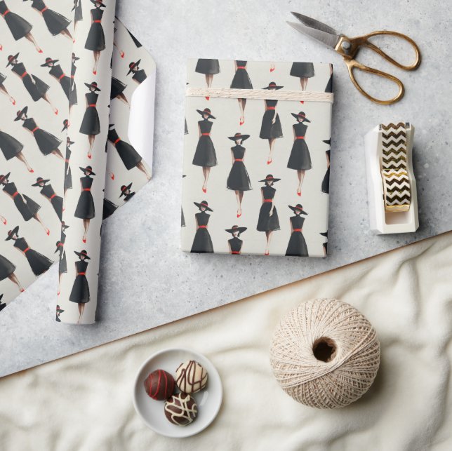 Papel De Presente Padrão de moda de vestido preto simples com lavage (Artesanato)