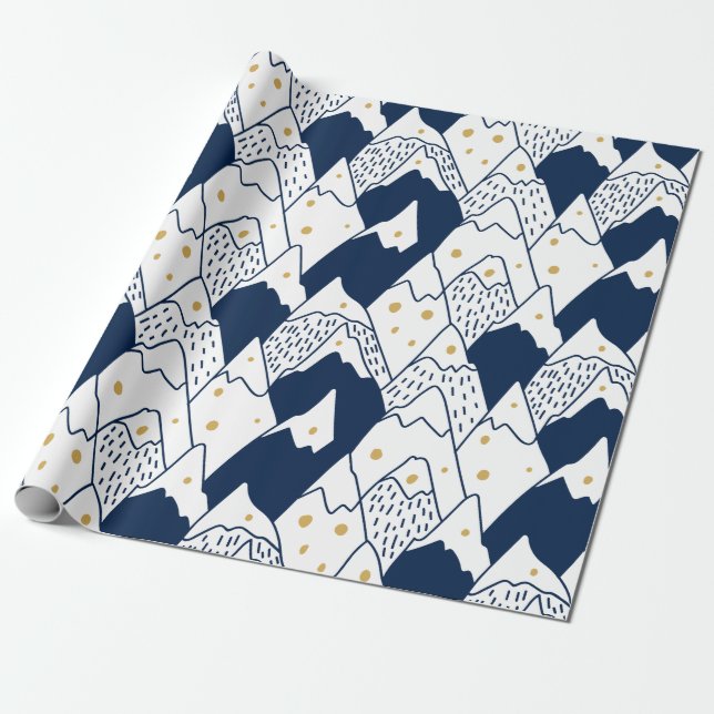 Papel De Presente Padrão de Montanha com Capas de Neve Preto Dourado (Desenrolado)