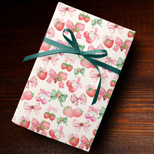 Papel De Presente Padrão de morango Coquette rosa fofo