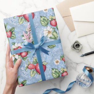Papel De Presente Padrão de Morango Cottagecore
