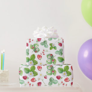 Papel De Presente Padrão de Morango de Aquarela
