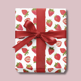 Papel De Presente Padrão de Morango de Verão