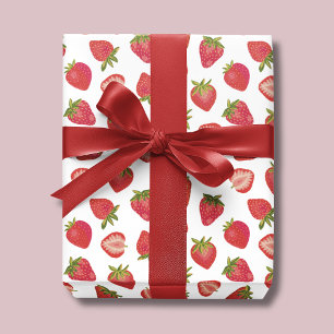 Papel De Presente Padrão de Morango de Verão