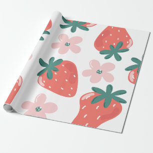 Papel De Presente Padrão de morango e flor