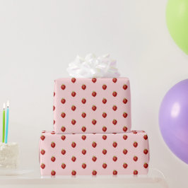Papel De Presente Padrão de Morango Fofo e Feminino em Rosa Suave 