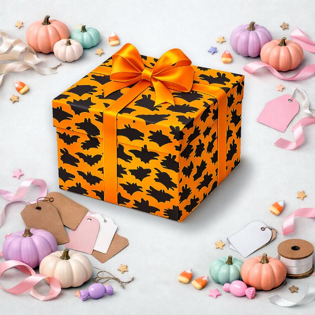 Papel De Presente Padrão de Morcego de Halloween Laranja de Teatro d (Criador carregado)