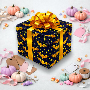 Papel De Presente Padrão de Morcego Dourado Radiante