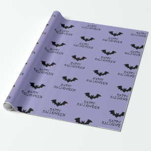 Papel De Presente Padrão de Morcego Negro e Roxo do Halloween
