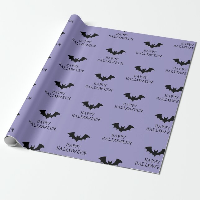 Papel De Presente Padrão de Morcego Negro e Roxo do Halloween (Desenrolado)