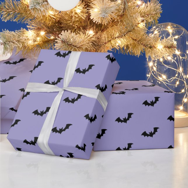 Papel De Presente Padrão de Morcego Negro e Roxo do Halloween (Feriados)