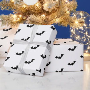 Papel De Presente Padrão de morcegos brancos e pretos do Halloween
