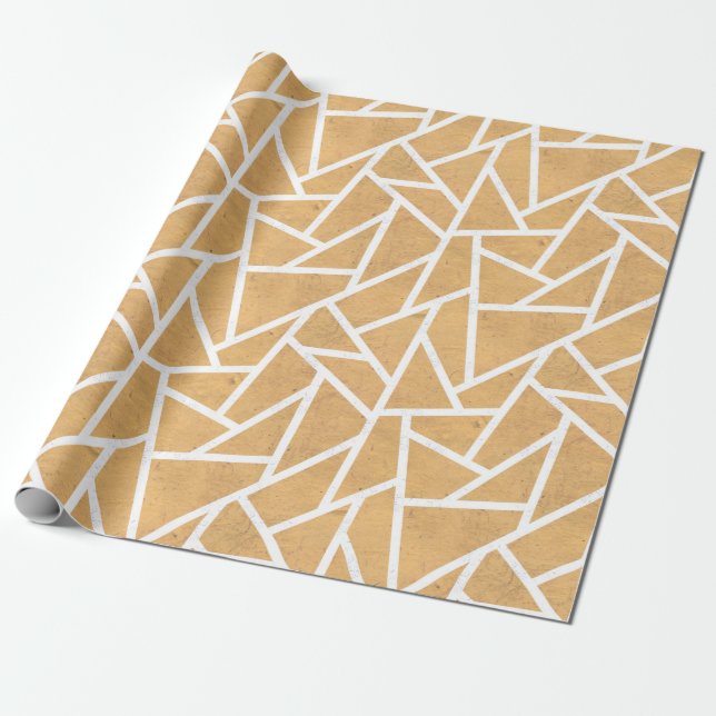 Papel De Presente Padrão de mosaico amarelo e branco (Desenrolado)