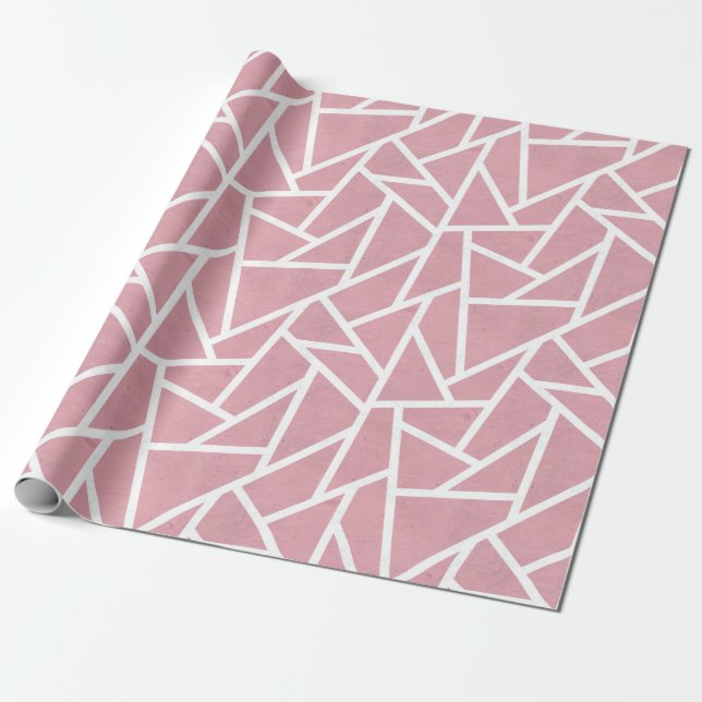 Papel De Presente Padrão de mosaico branco e coral (Desenrolado)