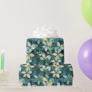 Papel De Presente Padrão de Mosaico de Flores Verdes e Creme Elegant