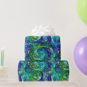 Papel De Presente Padrão de mosaico de vidro em tons de joia verde e